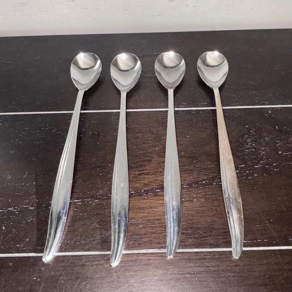 Sculptured Leaf Japan | Stainless Iced Tea Spoons | Set of 4‎ Vintage | MCM
